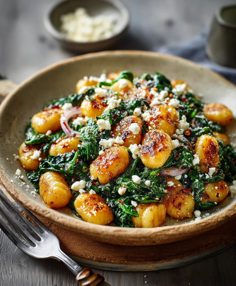 Crispy Gnocchi with Spinach & Feta - Easy & Delicious