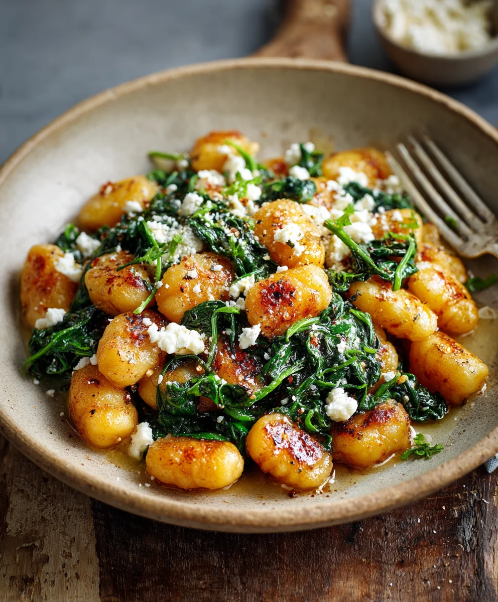 Crispy Gnocchi Spinach Feta - Easy & Delicious