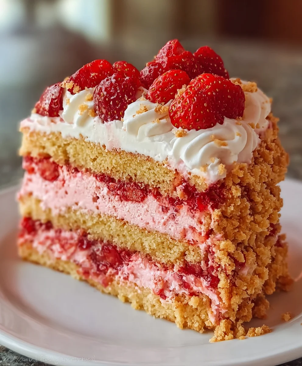 Easy Strawberry Crunch Cake Recipe-Delicious Dessert