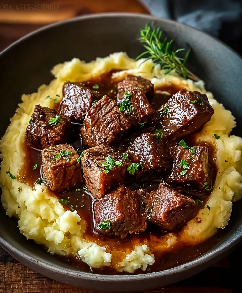 Juicy Beef Steak Bites with Creamy Mash