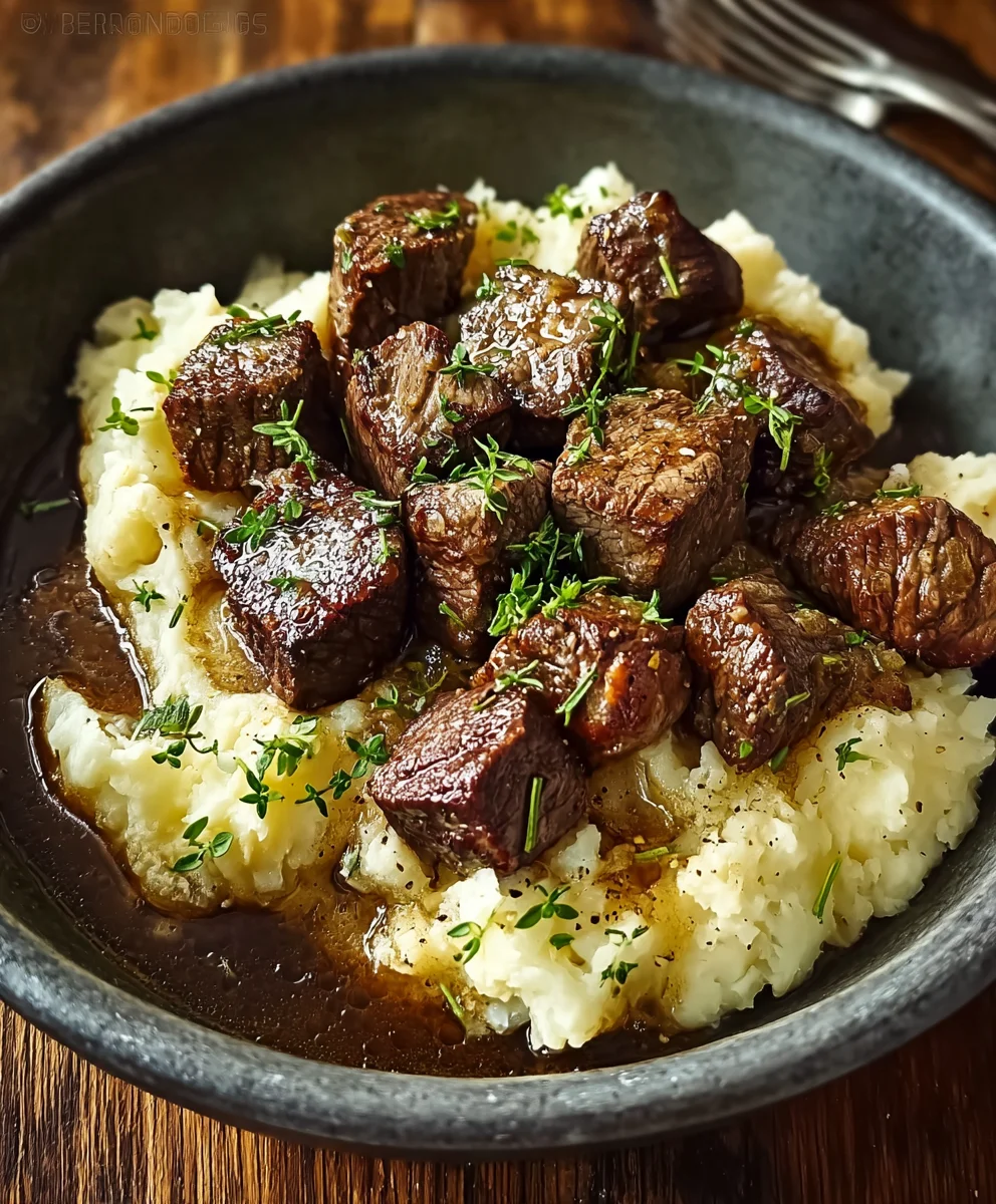 Juicy Beef Steak Bites with Creamy Mash