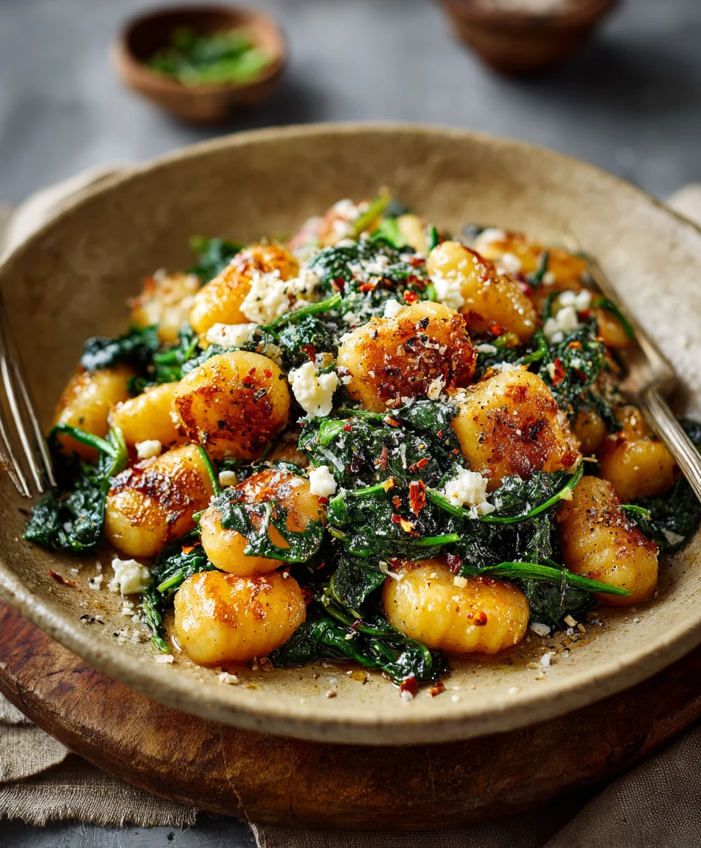 Crispy Gnocchi with Spinach & Feta - Easy & Delicious