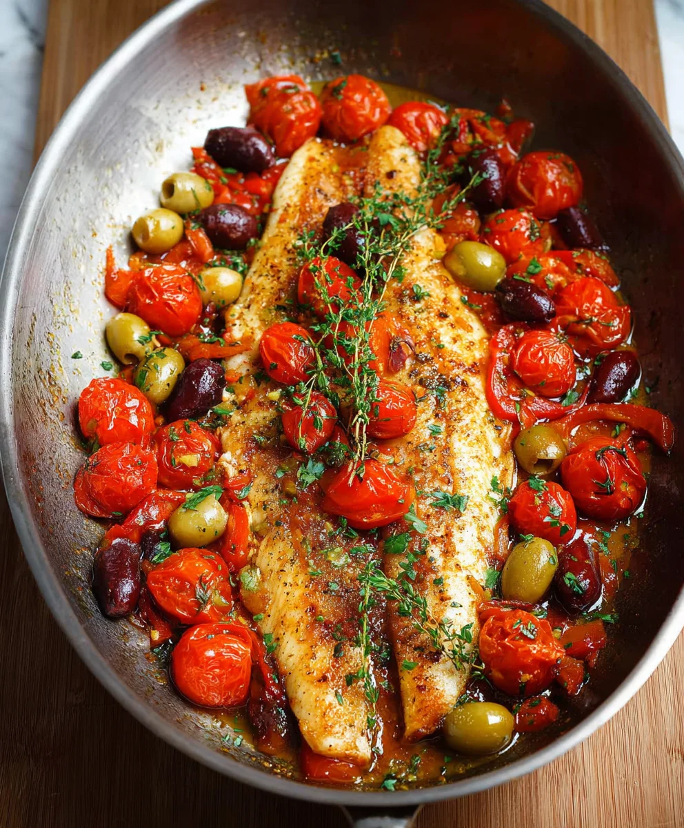 Easy Baked Fish Cherry Tomatoes Olives Recipe