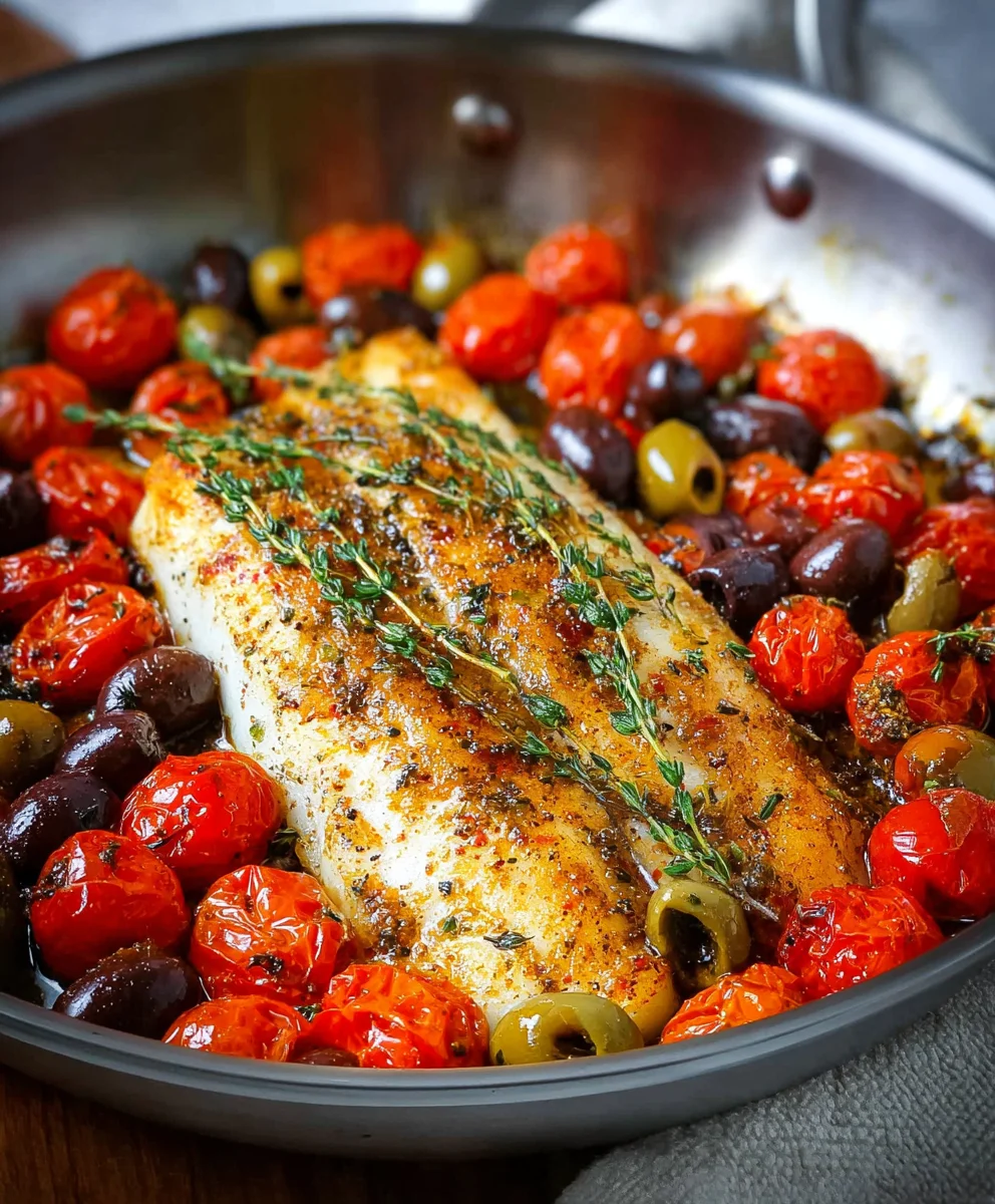Easy Baked Fish Cherry Tomatoes Olives Recipe