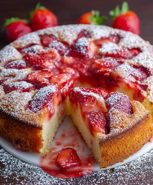 Easy Strawberry Cake with Strawberry Sauce