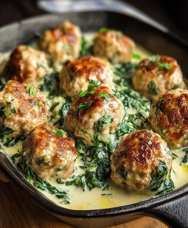 Southern Style Baked Chicken Ricotta Meatballs with Spinach Alfredo