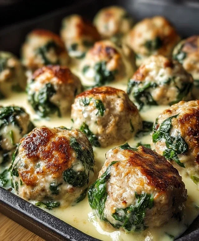 Southern Style Baked Chicken Ricotta Meatballs with Spinach Alfredo