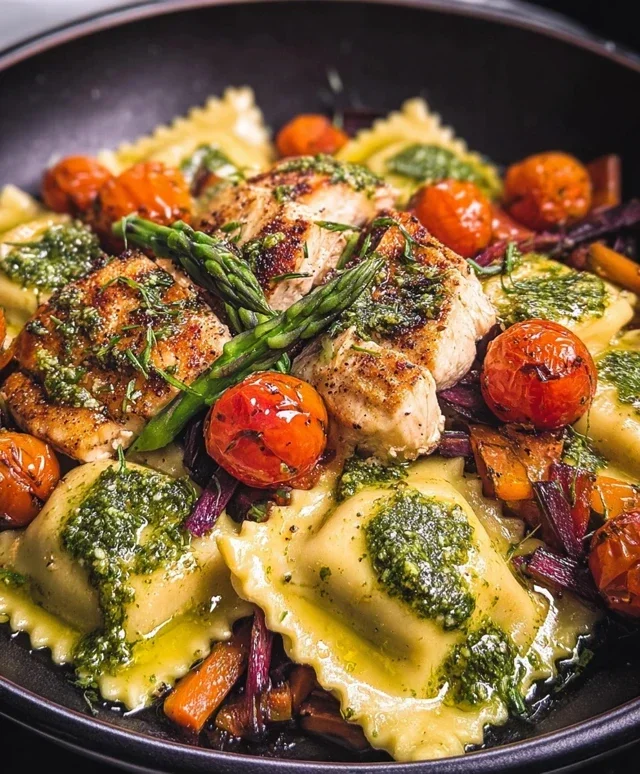 Chicken Ravioli with Pesto and Veggies