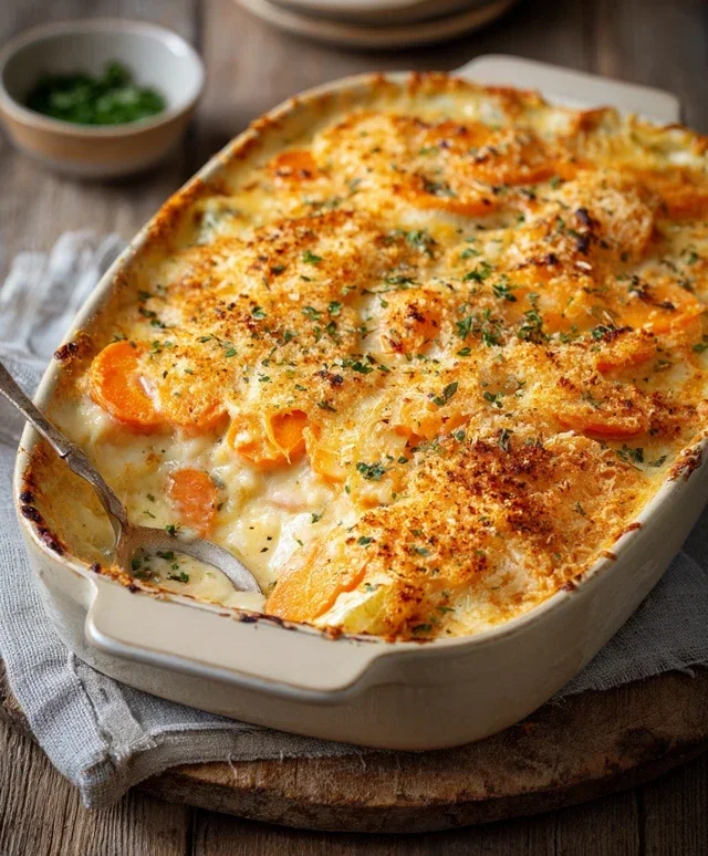 Cheesy Garlic Carrot Gratin – Creamy, Sweet & Savory