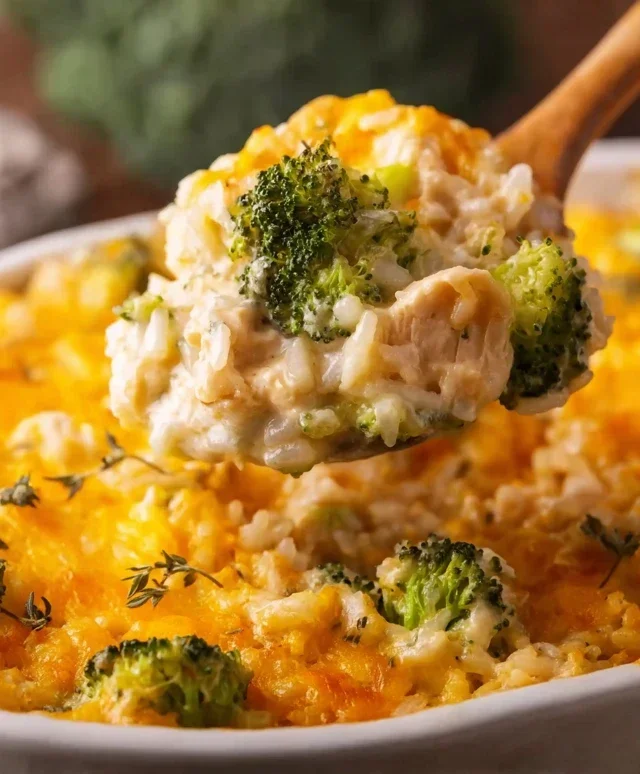 Creamy Chicken Broccoli Rice Cheese Casserole