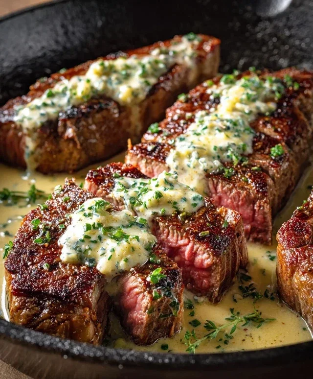 Garlic Butter Steak With Parmesan Cream Sauce