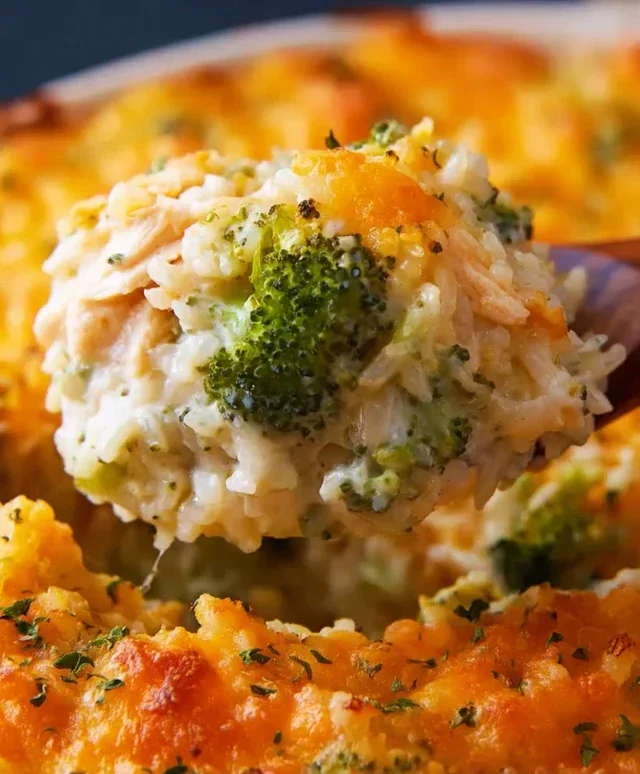 Creamy Chicken Broccoli Rice Cheese Casserole