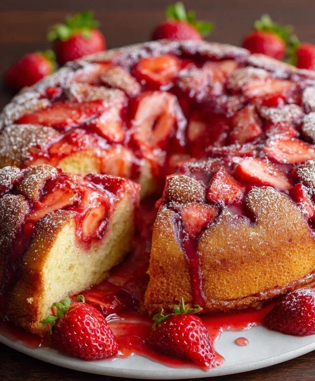 Easy Strawberry Cake with Strawberry Sauce