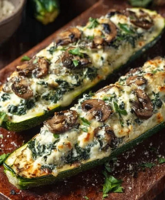 Spinach, Mushroom, and Ricotta Stuffed Zucchini Boats Recipe