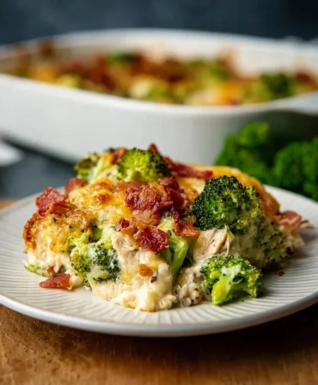 Creamy Low Carb Chicken Casserole with Broccoli and Beef Beef Bacon