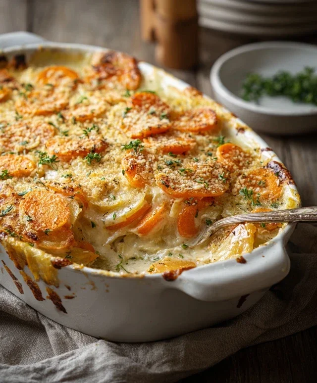 Cheesy Garlic Carrot Gratin – Creamy, Sweet & Savory