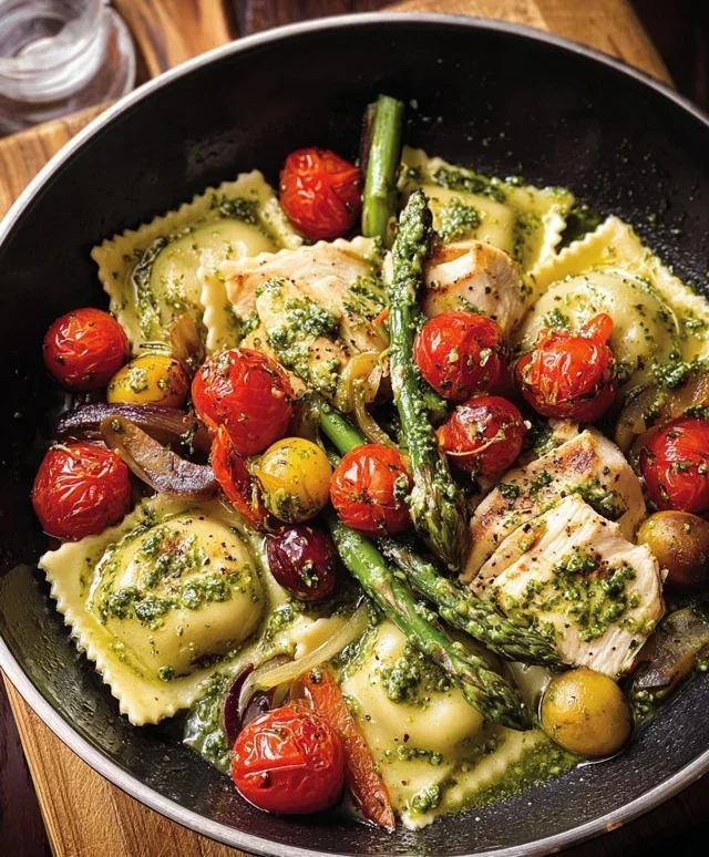 Chicken Ravioli with Pesto and Veggies