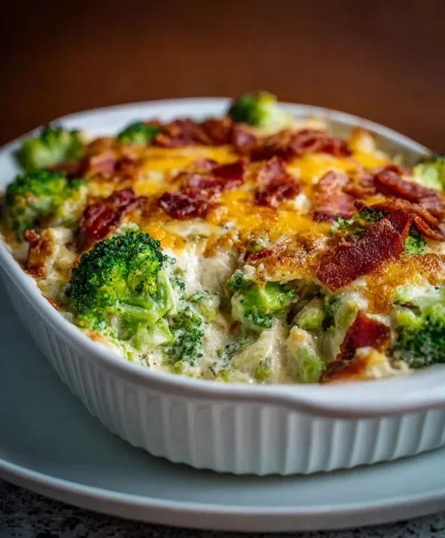 Creamy Low Carb Chicken Casserole with Broccoli and Beef Beef Bacon