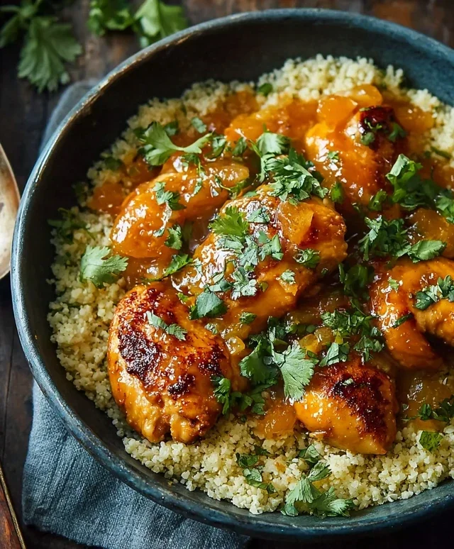 Sweet and Sticky 3 Ingredient Apricot Chicken with Cauliflower Rice