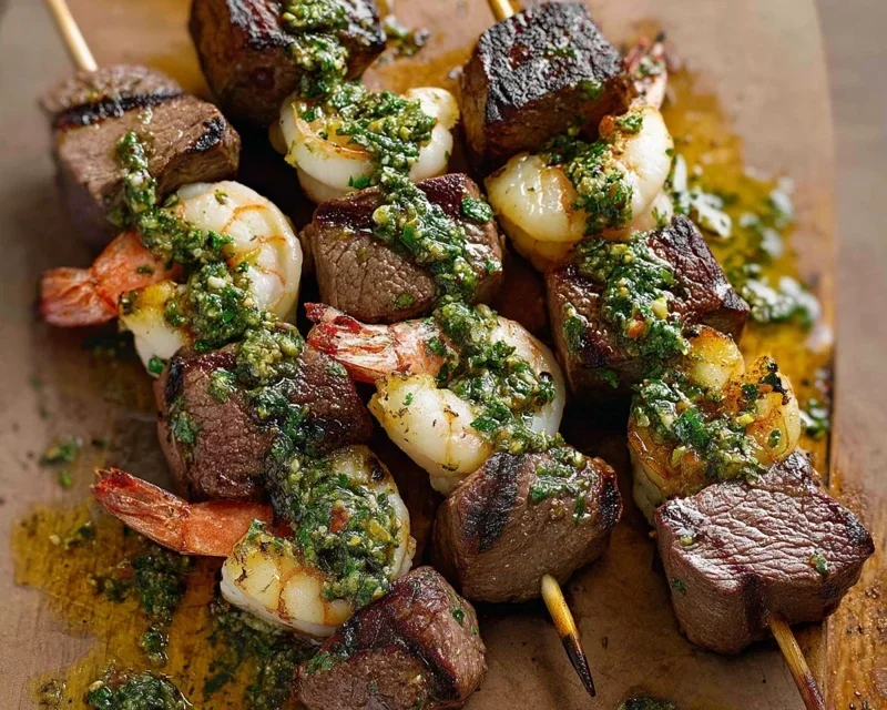 Surf and Turf Kabobs with Chimichurri Sauce