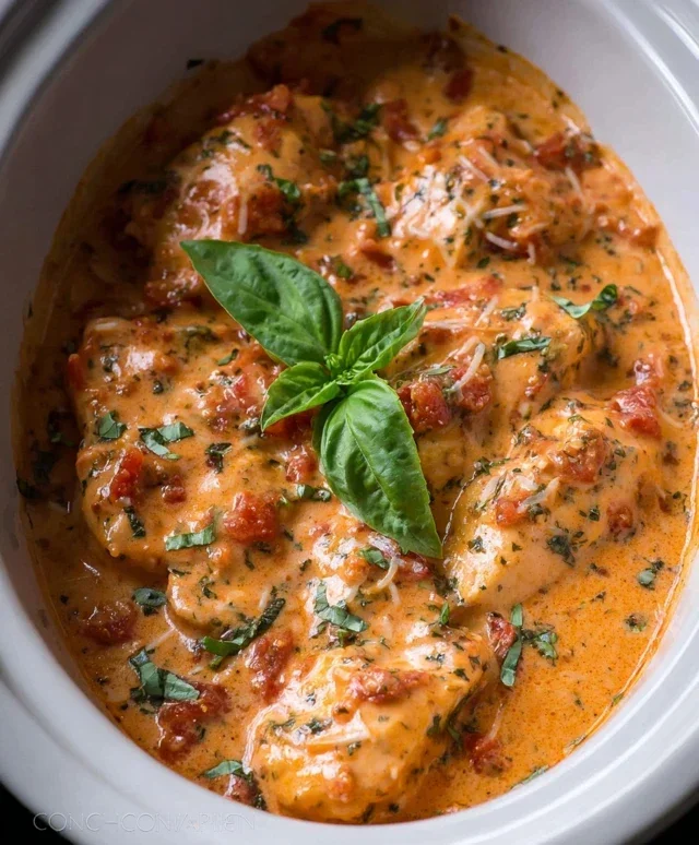 Slow Cooker Creamy Tomato Basil Chicken