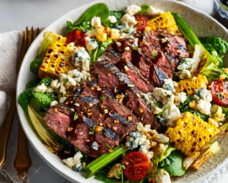 Balsamic Steak Gorgonzola Salad with Grilled Corn