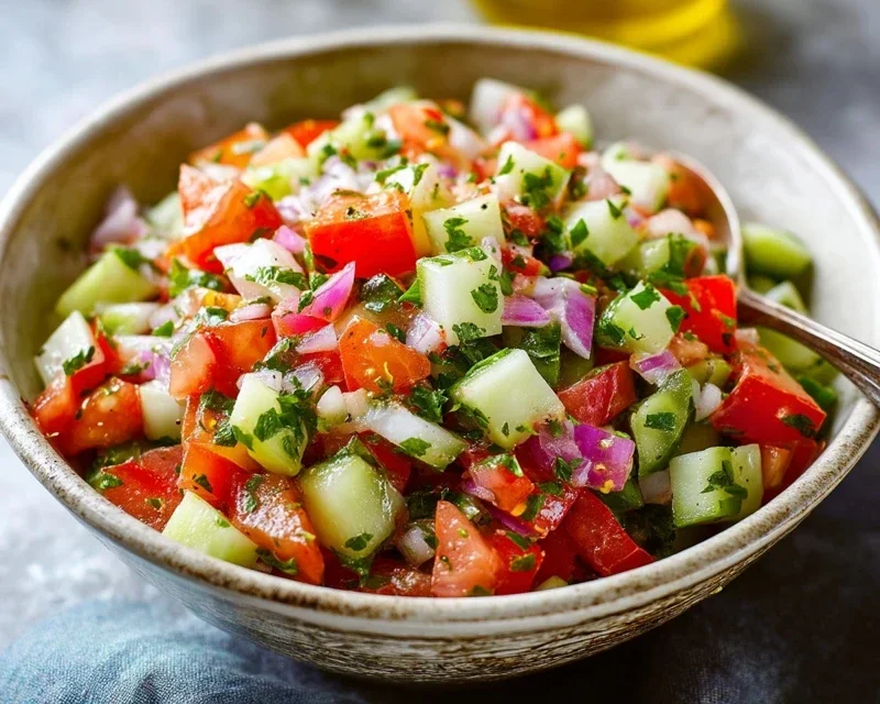 Mediterranean Salad with Cucumber, Tomato and Onion