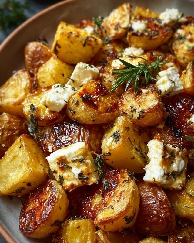 Roasted Potatoes with Baked Feta and Garlic