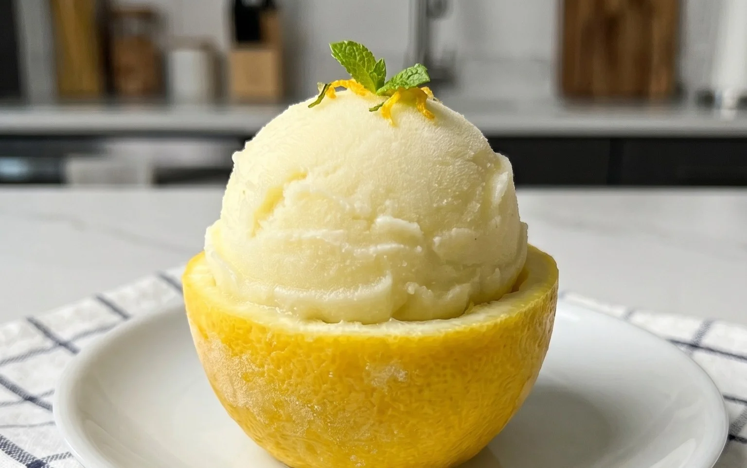 Sorbetto di Limone Dressed Up in a Frozen Lemon Shell