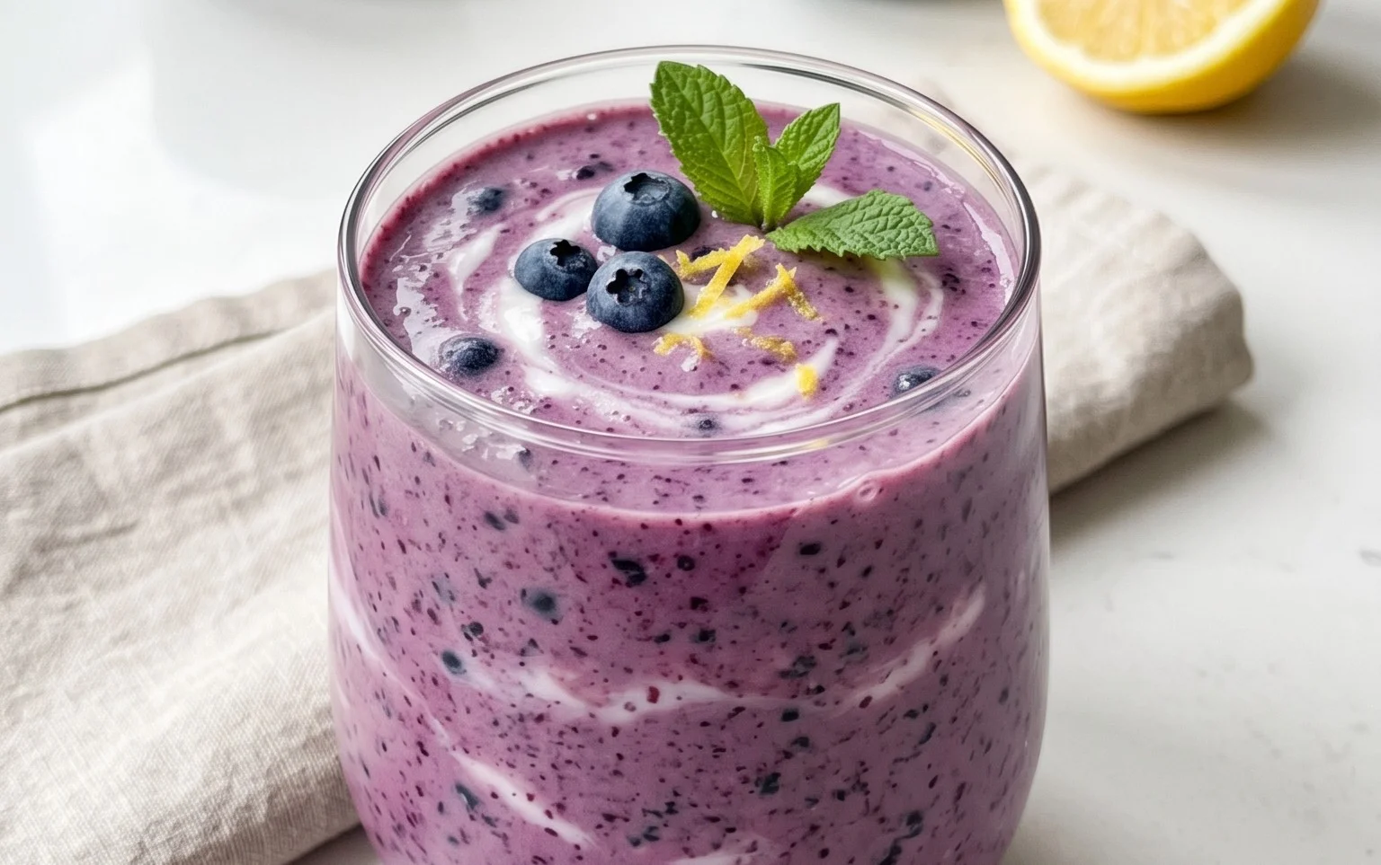 Blueberry Avocado Smoothie With Lemon & Yogurt