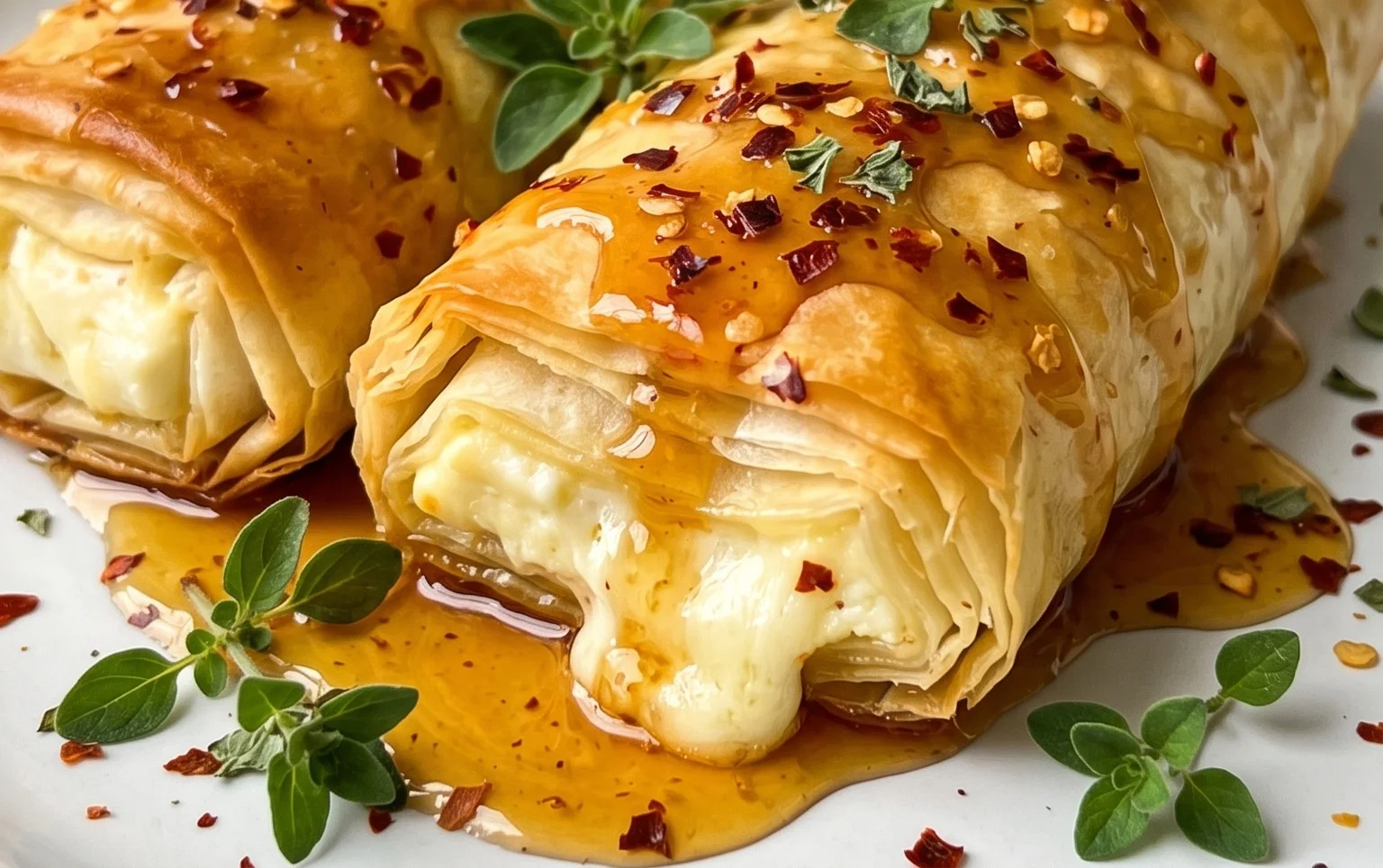Indulgent Oven Fried Feta Rolls with Chili Honey Magic