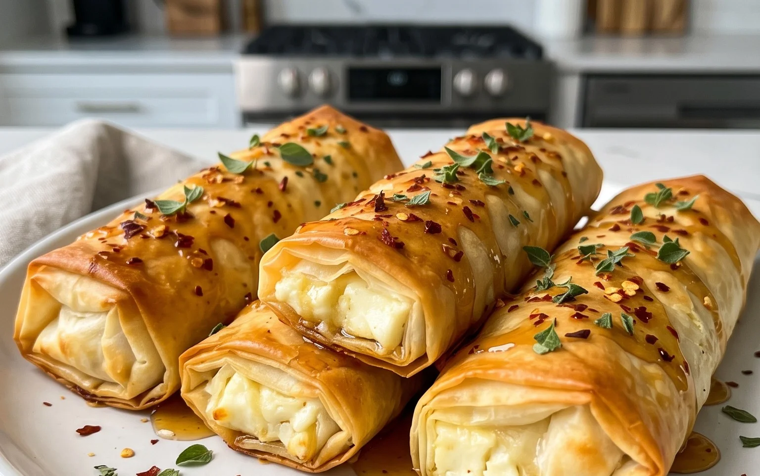 Indulgent Oven Fried Feta Rolls with Chili Honey Magic